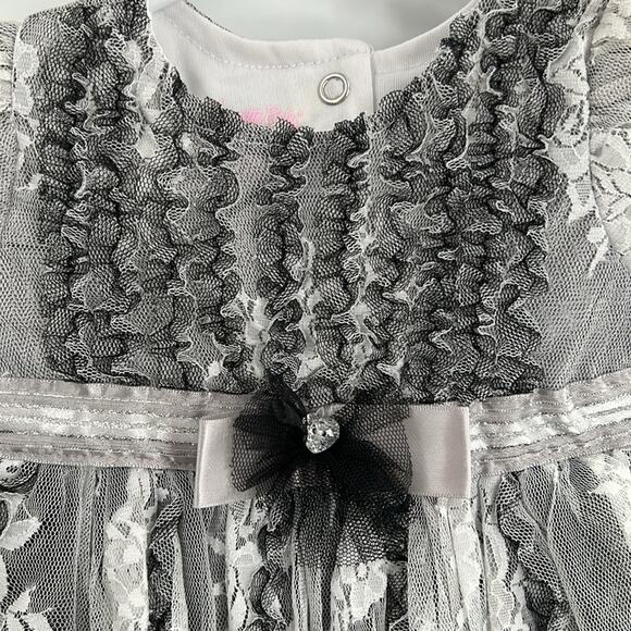 Nanette Baby Infant Girl's White with Gray Tulle Overlay Party Dress 12 Months - Picture 2 of 15